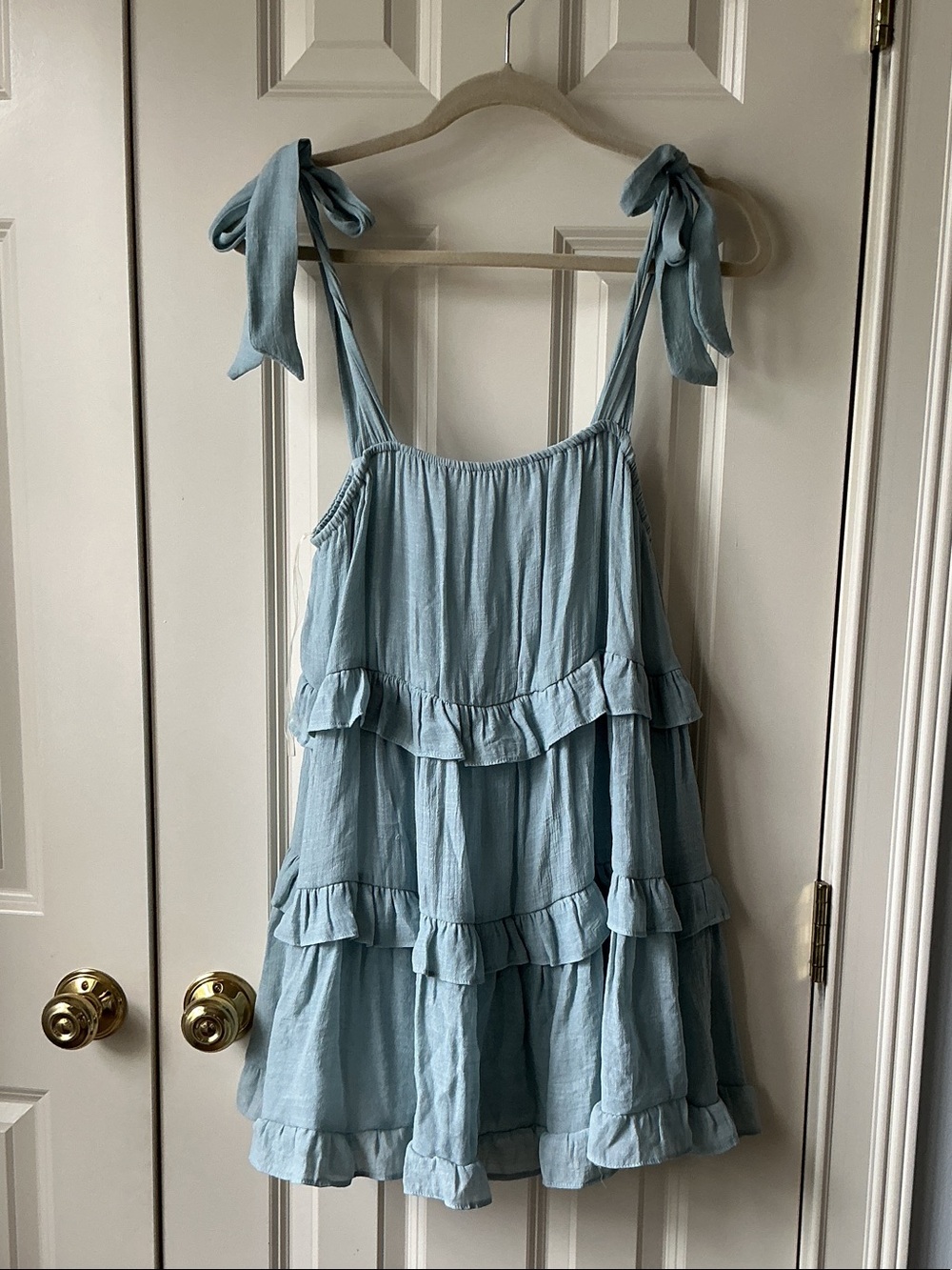 HYFVE Light Blue Ruffle Tiered Tie-Shoulder Dress